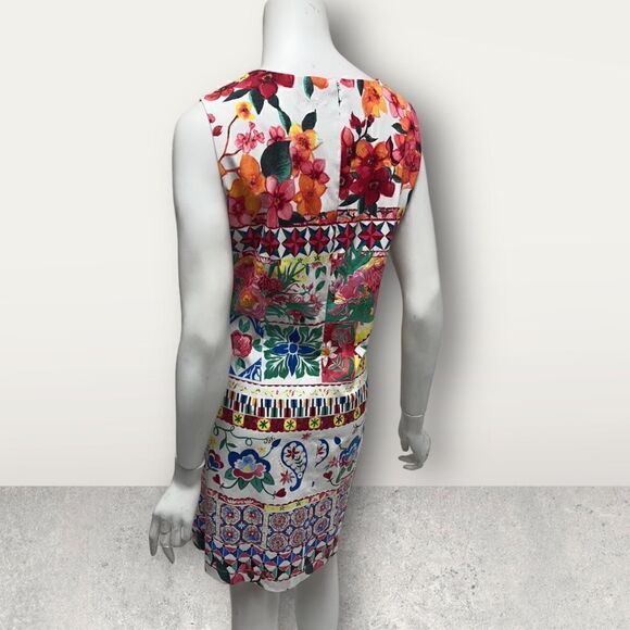 Desigual Floral Appliqué Sleeveless Dress 3D Flowers Artsy Sz 10 NWT - Picture 6 of 11